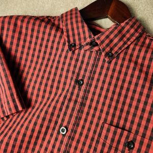 Weatherproof Shirt Mens L Red Black Gingham Check Comfort Stretch Short Sleeve